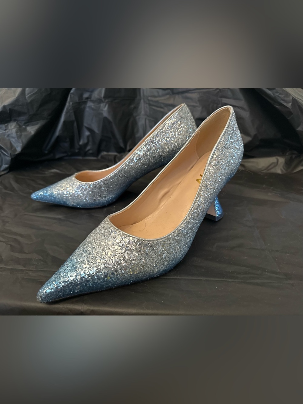 YDN Sparkle Pointed Mid Heels in Silver and Blue